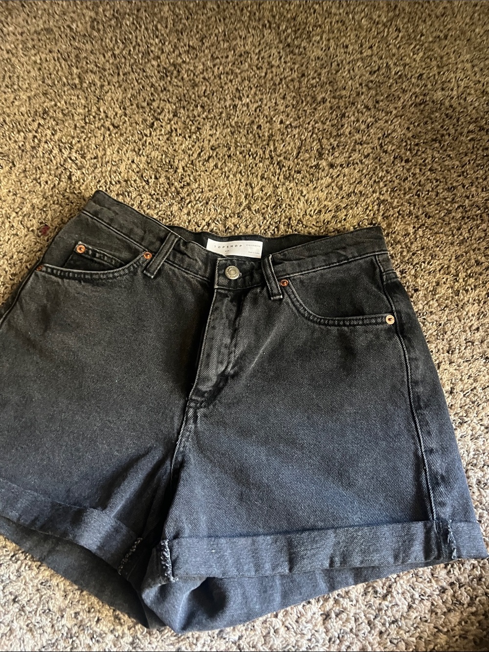 Topshop Black Cuffed Denim Shorts